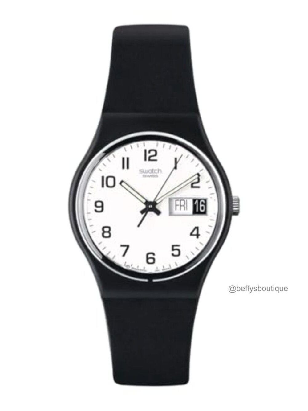 Quartz Watch 34mm Round Case Black Strap Analog Classic Casual